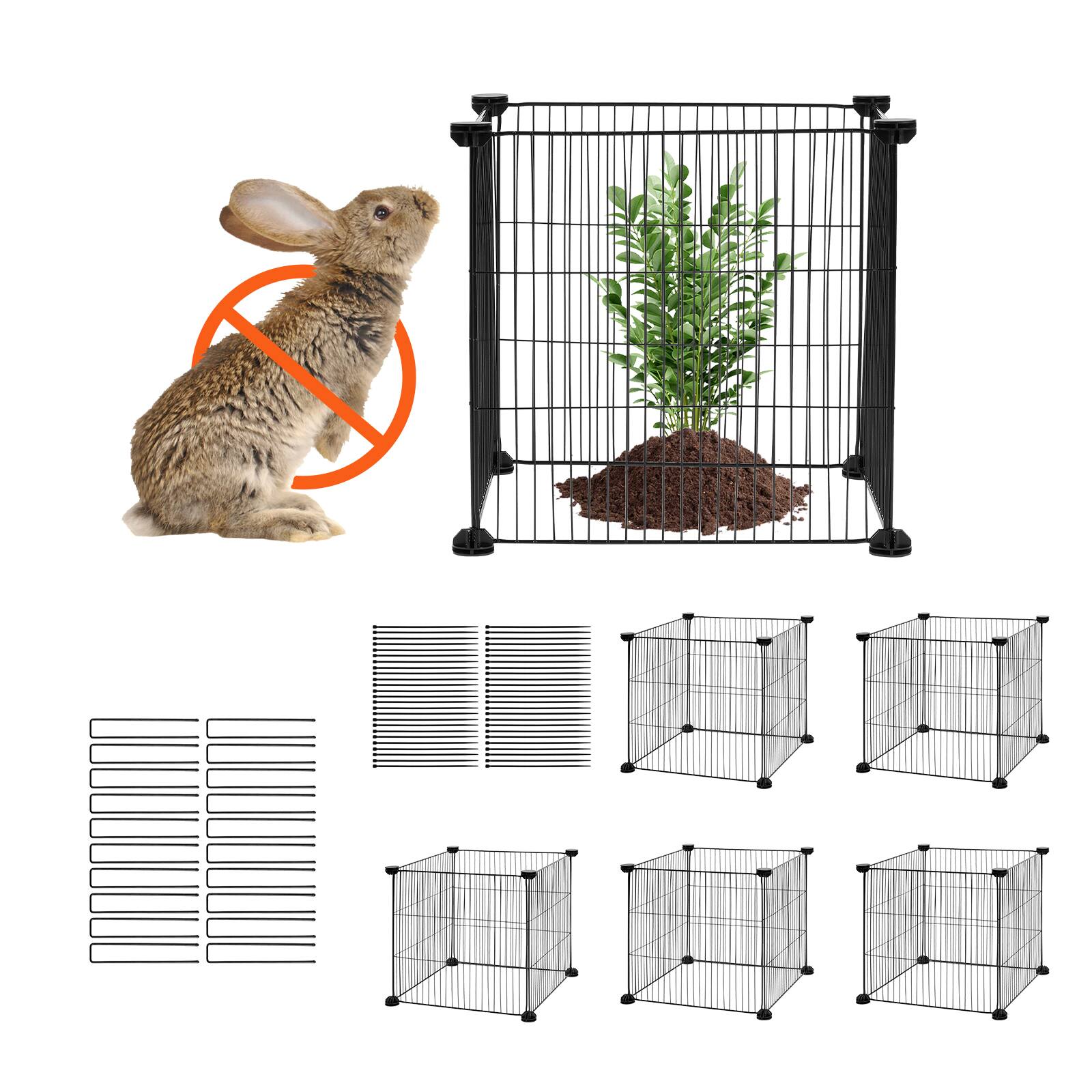 Alt View 5. VEVOR - 5 Pack Plant Protector from Animals, 15.35'' x 15.35'' Chicken Wire Plant Protector, Plant Cages for Outdoor Plants - Black.