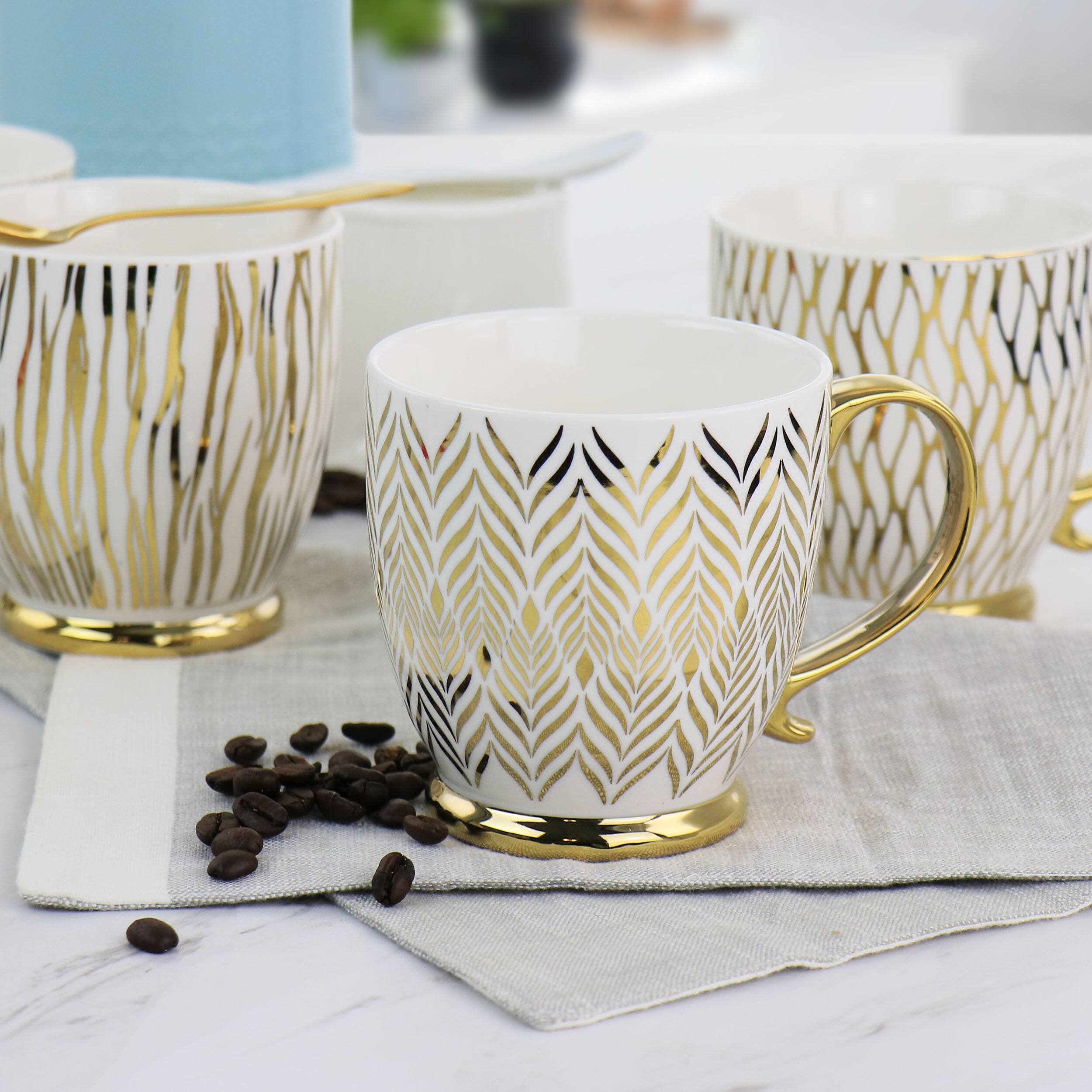 Alt View 7. Gibson - Gibson Home Gold Finch 4 Piece 16.7oz Electroplated Fine Ceramic Mug Set in Gold - Gold.