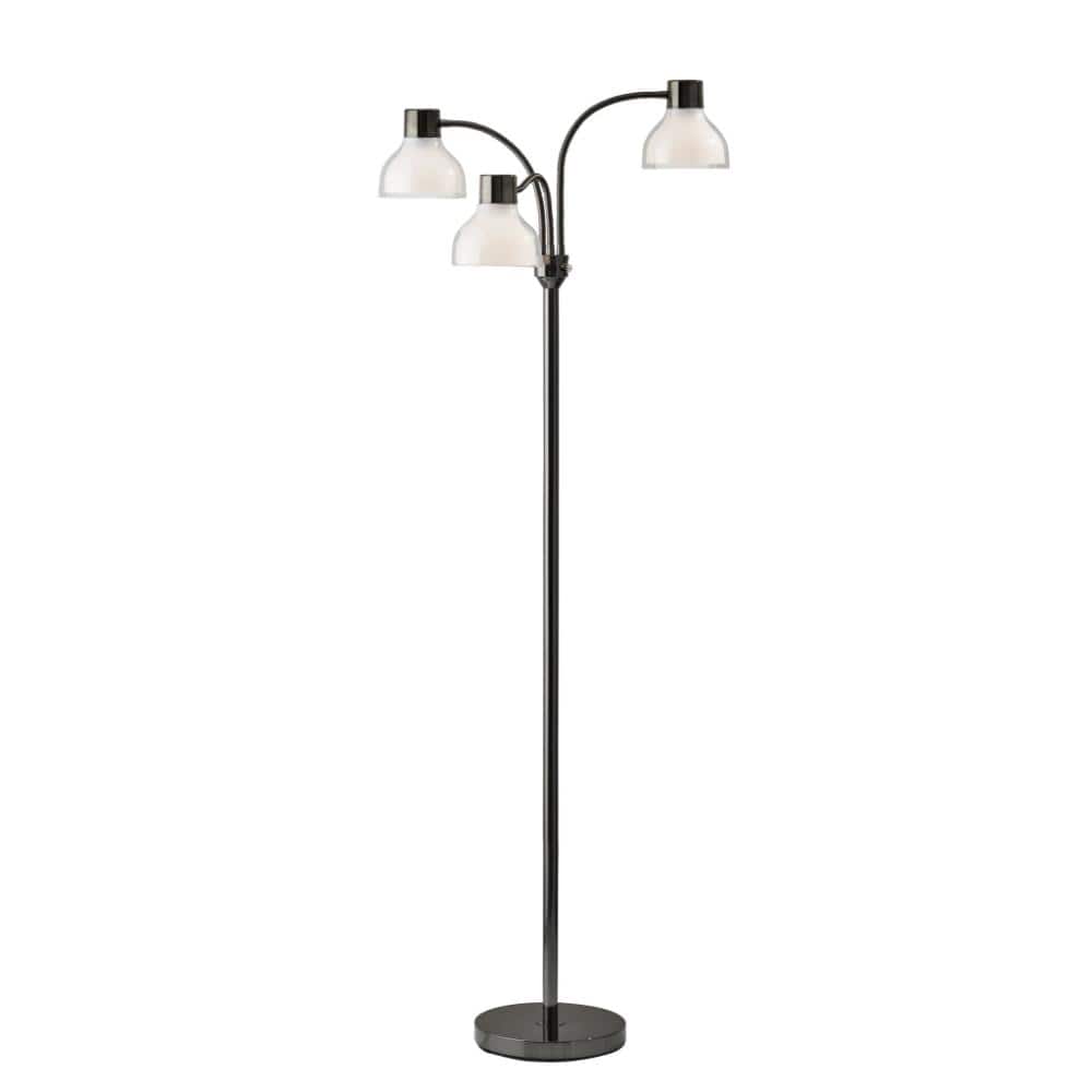 Hivvago - 69 Inch Black And White Metal Three Light Tree Floor Lamp With White Bowl Shade - Black, White