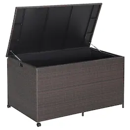 WELLFOR - Outdoor Wicker Storage Box with Zippered Liner-133 Gallon - Brown