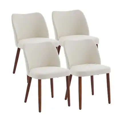 Front. Acekool - Dining Chair Set of 6, Linen Upholstered Side Chair with Wood Legs, Wing Backrest - White.