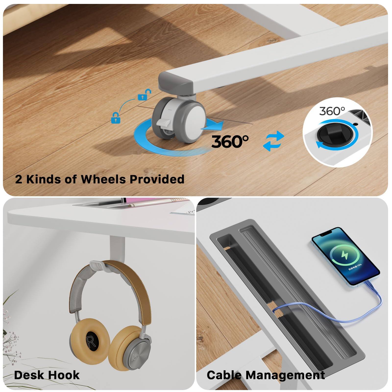 2 Kinds of Wheels Provided

Desk Hook

Cable Management