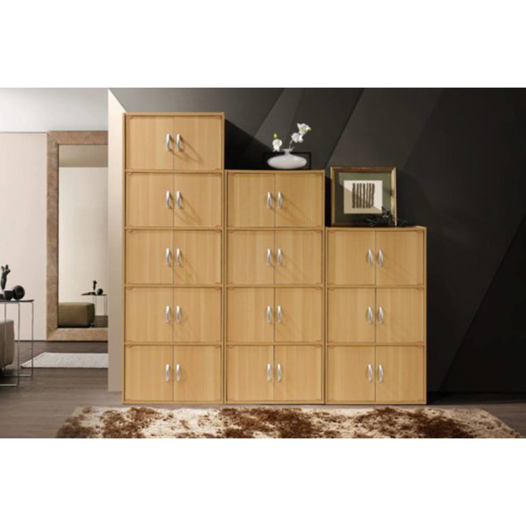 Alt View 3. Hodedah - Hodedah 8 Door Enclosed Multipurpose Storage Cabinet for Home and Office, Beech - Beech.