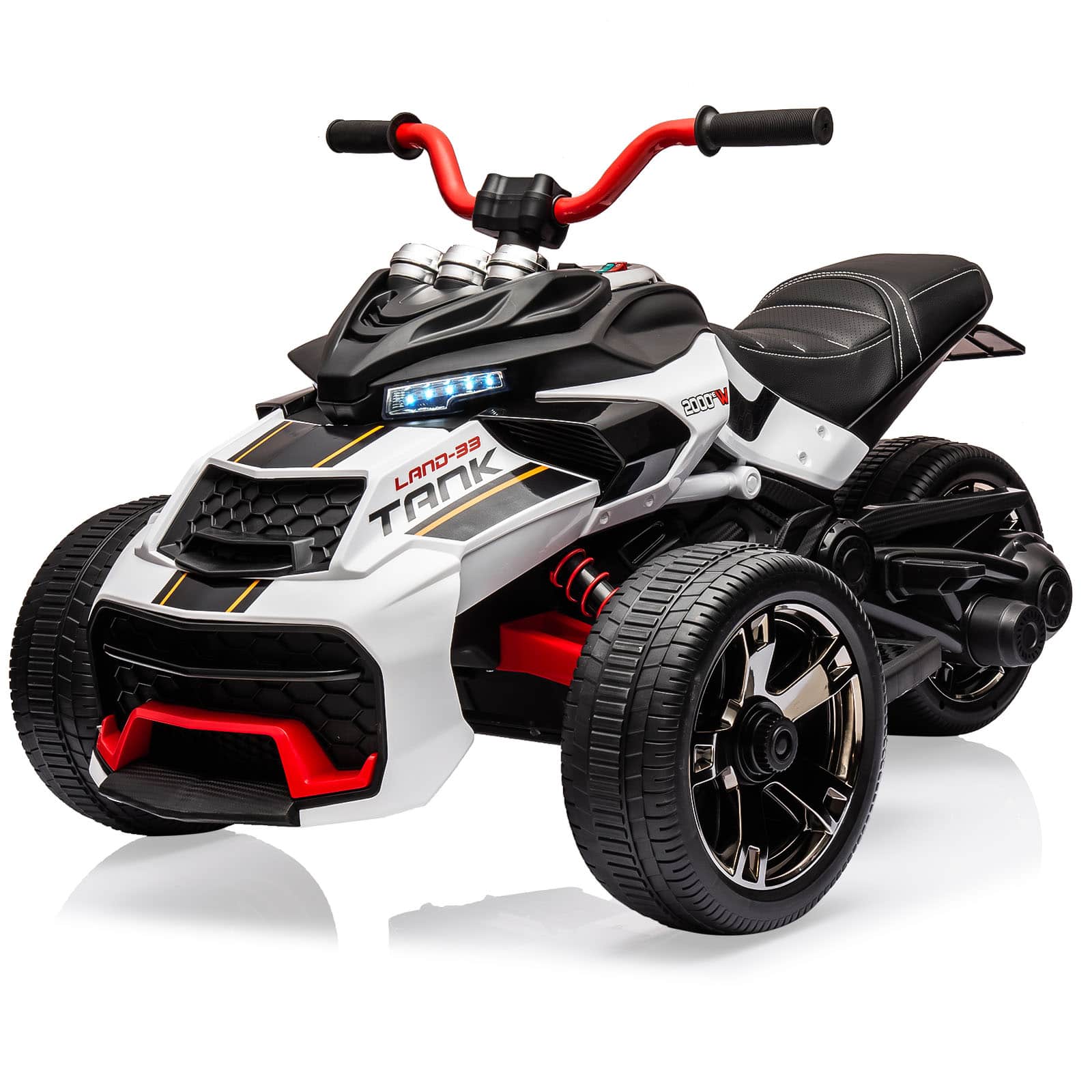 Maxxis Merch - 12V Kids Ride-On ATV Motorcycle, 3-Wheeler Electric Toy Car with LED Lights, Music, Horn, USB & Treaded Tires - White
