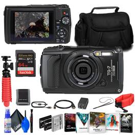 OM System - Tough TG-7 Camera - 2 Batteries + Float Strap + 64GB Card + Software + More - Black