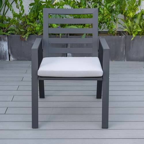 Back. LeisureMod - Chelsea 2-PCS Modern Outdoor Patio Dining Chair with Removable Washable Cushion - Aluminum Frame - Light Grey.