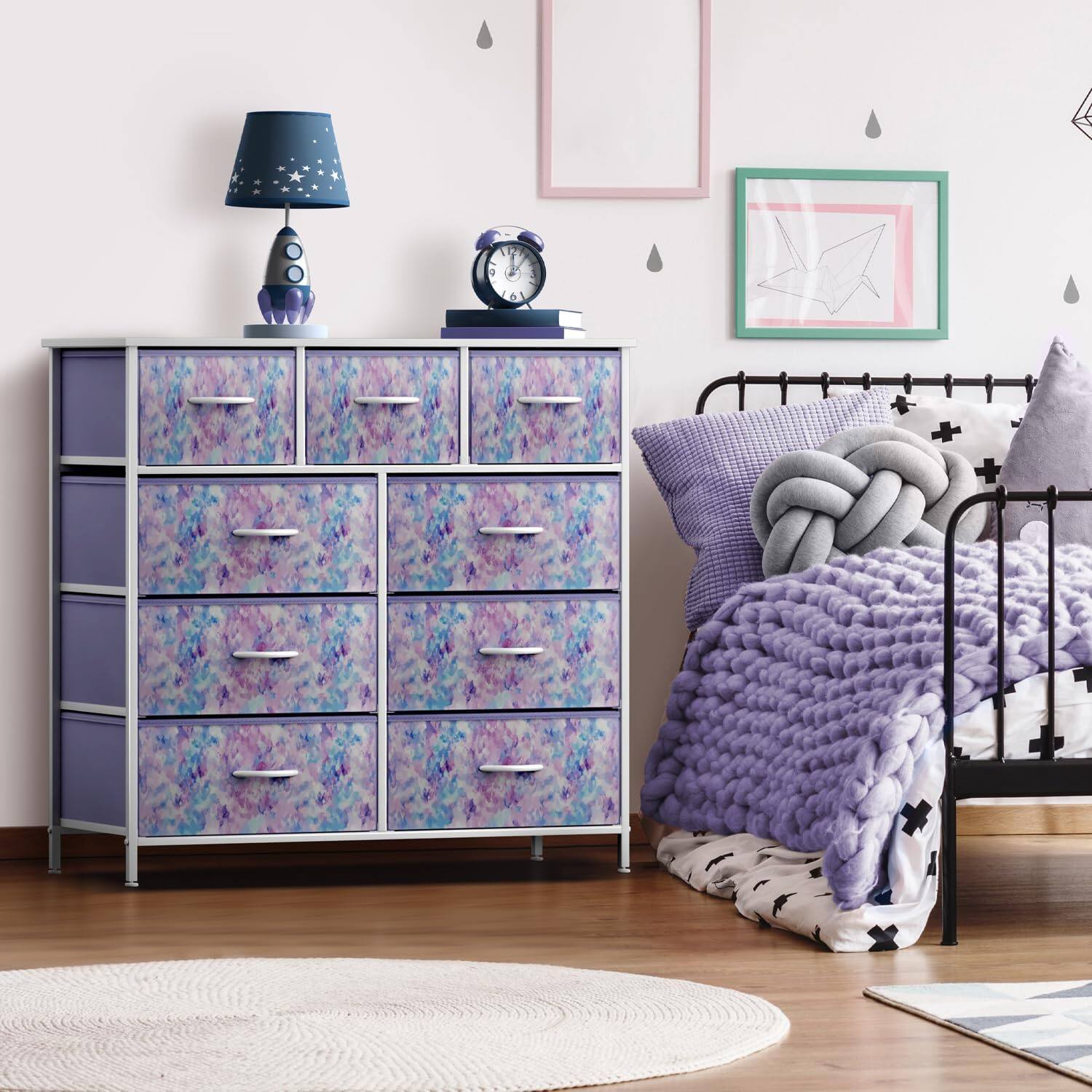 Alt View 1. Sorbus - Sorbus 9 Drawers Dresser - Furniture Storage for Bedroom, Closet, and More - Steel Frame, Wood Top, Fabric Bins - Purple Tie-Dye.
