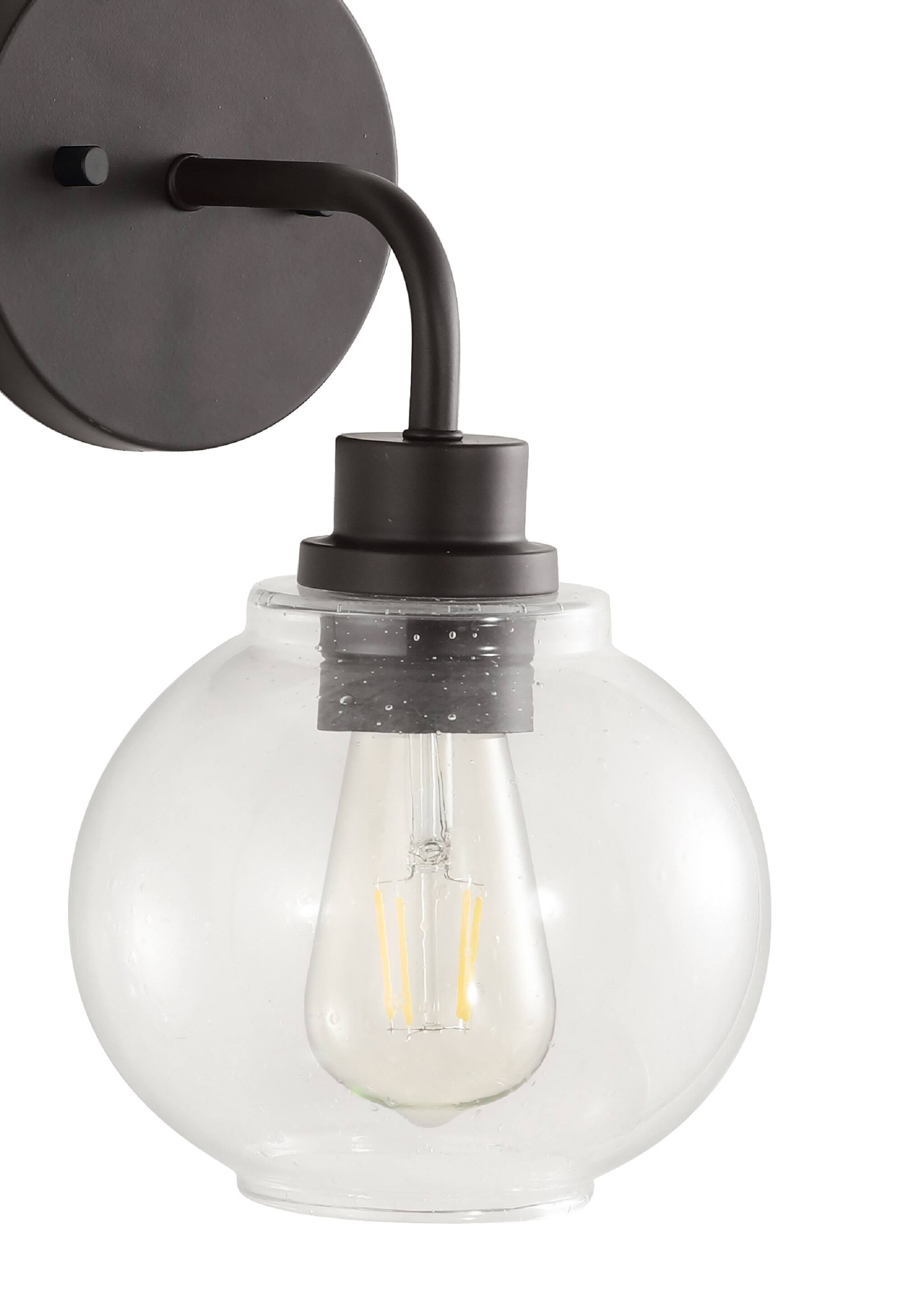 Alt View 4. Jonathan Y - Sandrine 6.5" 1-Light Iron/Seeded Glass Cottage Rustic LED Vanity Light, Oil Rubbed Bronze - Oil Rubbed Bronze.