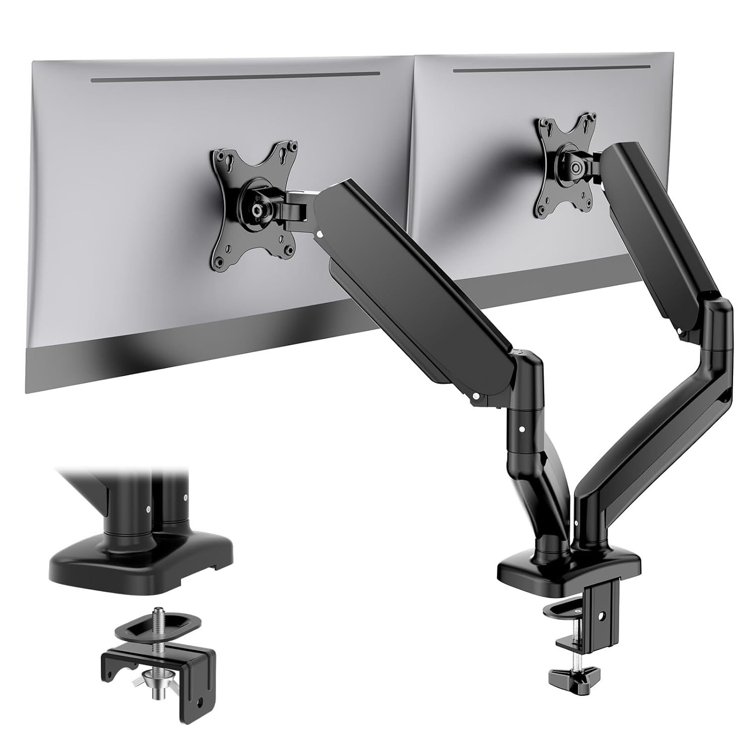Angle. Sweet - Dual Monitor Desk Mount, Fully Adjustable Gas Spring Monitor Stand for 17–30″ Screens - Black.