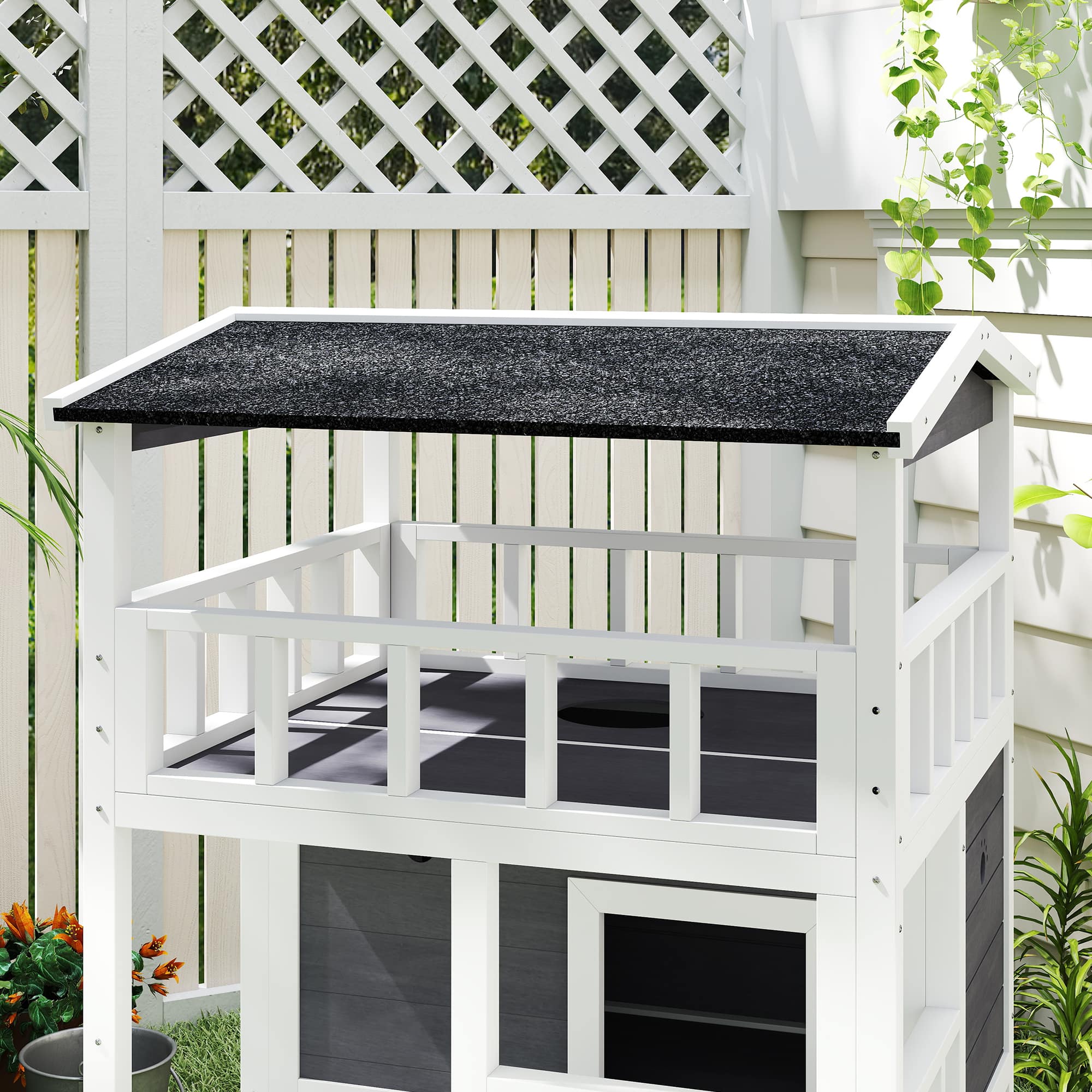 Pawhut Wooden Outdoor Cat House, Feral Cat Shelter Kitten Condo