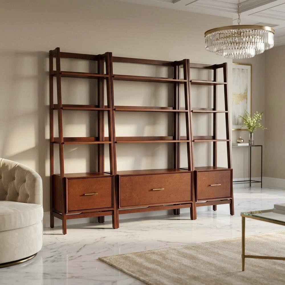 Alt View 5. FurniFact - Mahogany Floor Shelf Set with Large and Small Freestanding Etagere Units - Mahogany.