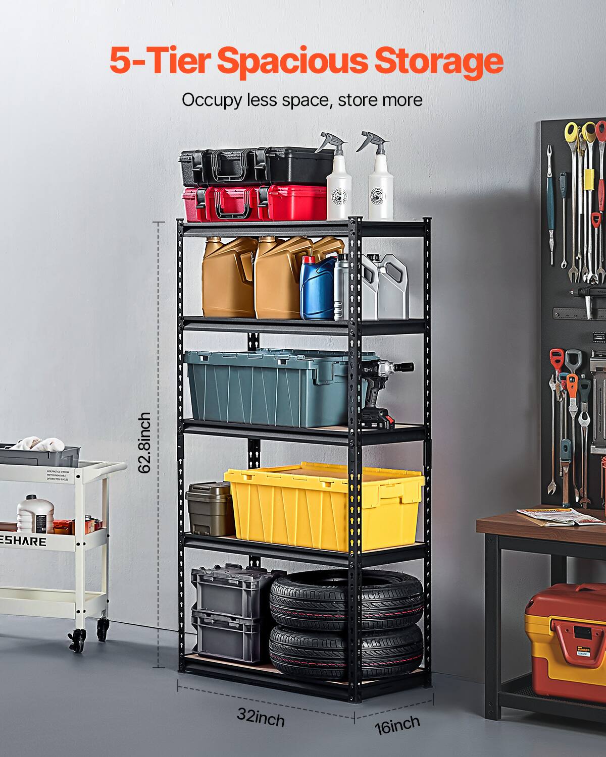 5-Tier Spacious Storage Occupy less space, store more - 62.8inch - 32inch - 16inch - ESHARE