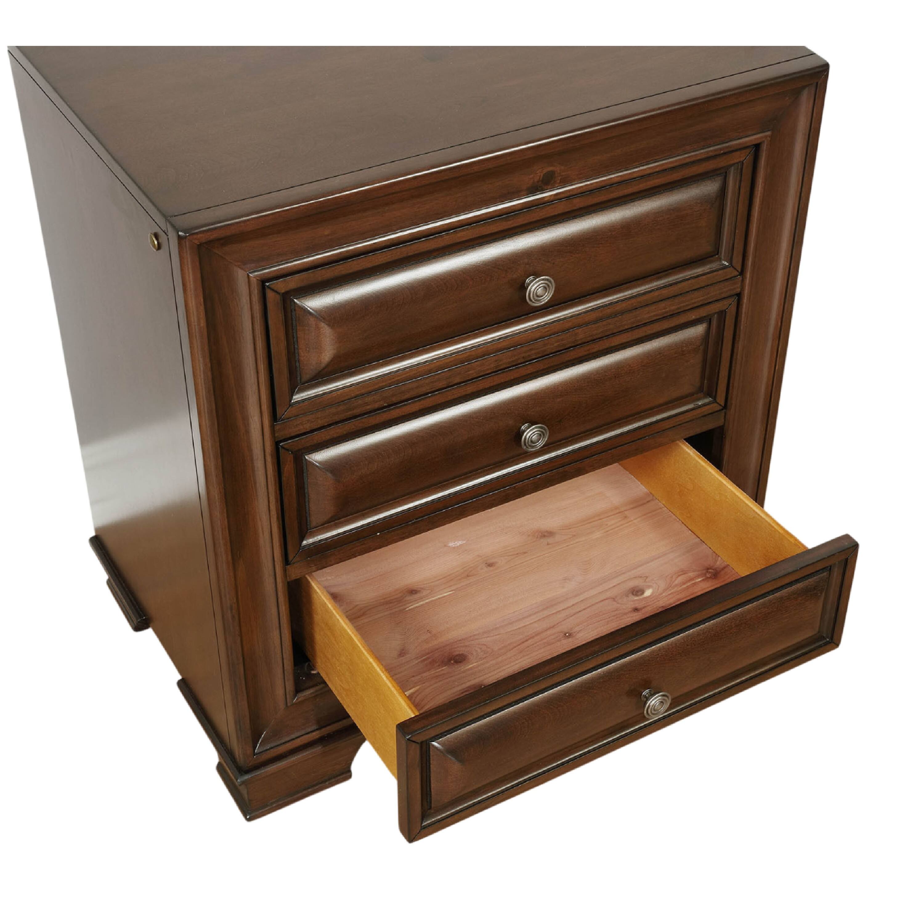 Alt View 2. Manhattan Lane - Wooden Night Stand With 3 Drawers - Brown.