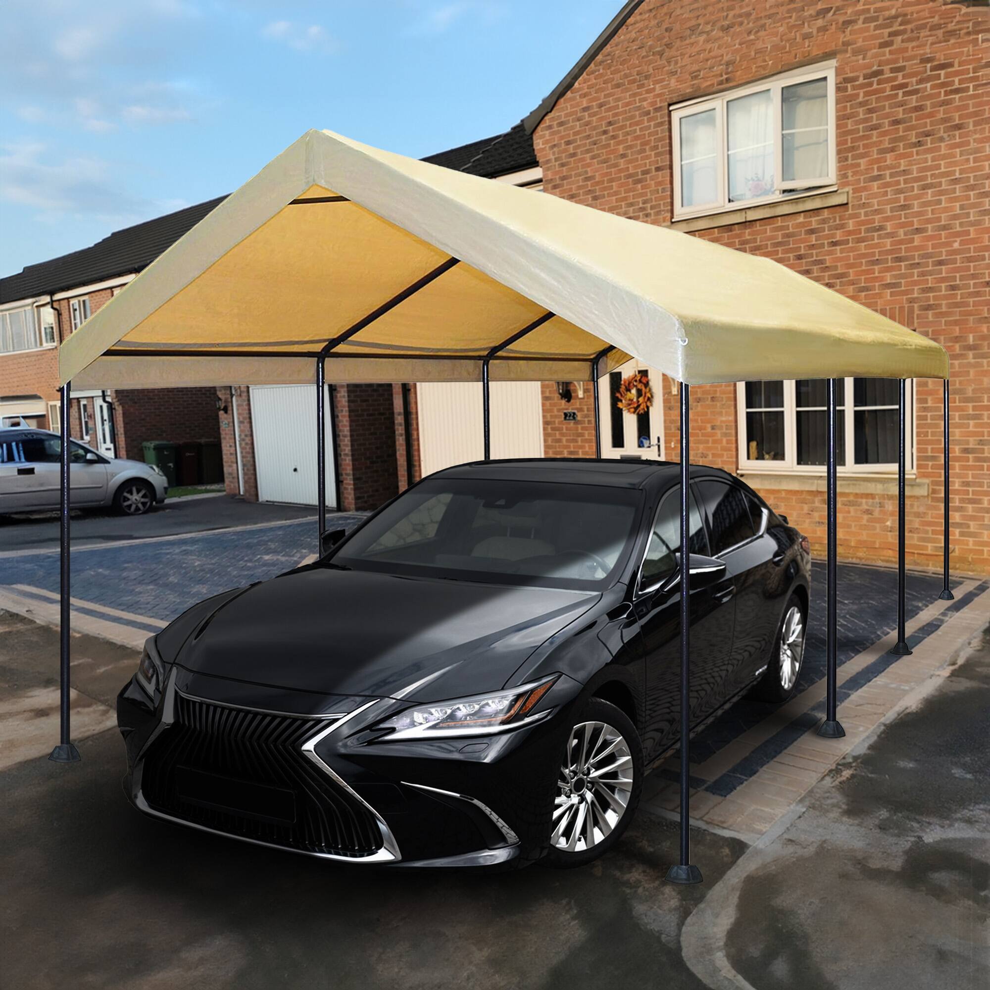 Alt View 3. Caravan Canopy - Caravan Canopy Mega Domain Waterproof Steel Frame Carport, 10 x 20 Feet, Tan - Tan.