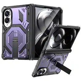 Dteck - Heavy Duty Rugged Magnetic Case For Samsung Galaxy Z Fold8, Foldable Kickstand Shockproof Hinge Protection Cover - Purple