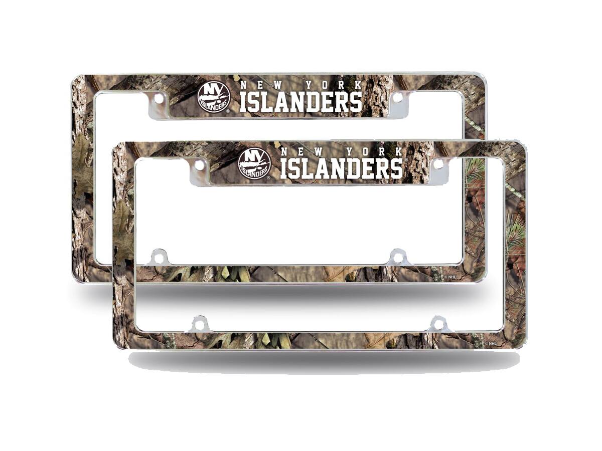 New York Islanders Chrome Metal (Set of 2) License Plate Frames with Mossy Oak Camouflaged Camo Design