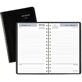 AT-A-GLANCE - 2026 DayMinder 5" x 8" Daily Planner, Faux Leather Cover - Black