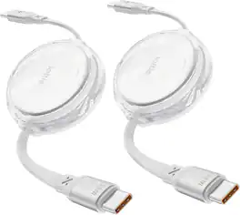 iOttie - Basix 100W Retractable USB-C to C Cable 2-Pack, 4 Adjustable Lengths, Fast Charging for iPhone 17/16 & Samsung - White