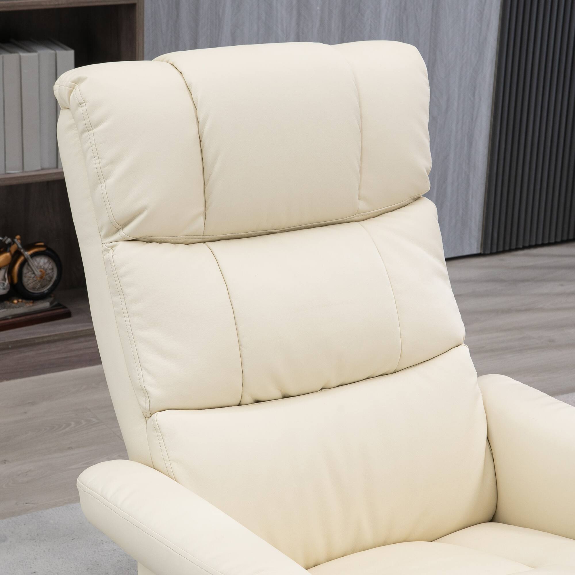Alt View 7. Homcom - Massage Recliner with Ottoman: Swivel Footrest Faux Leather Chair w/Remote 10 Vibration Point - Cream White.