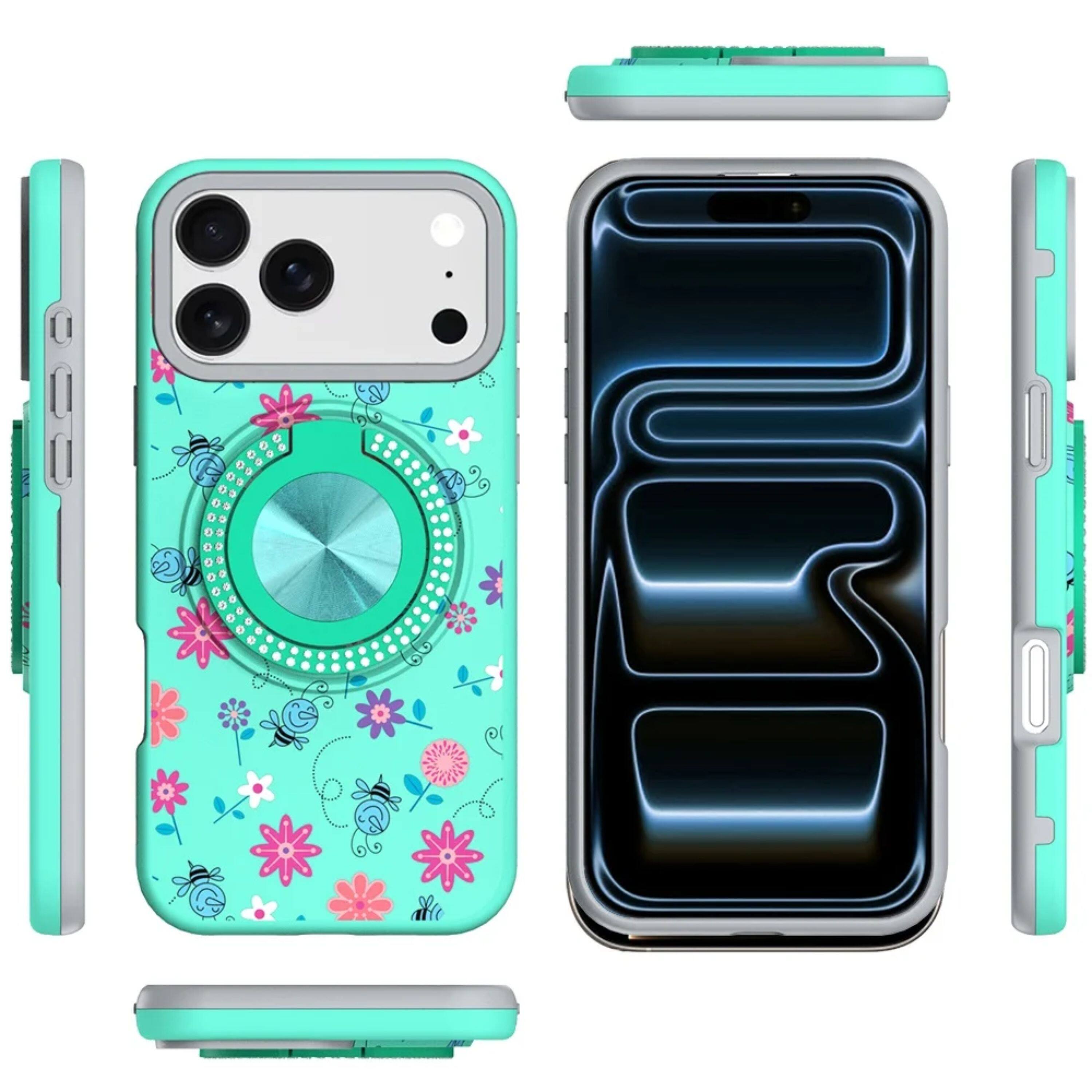Angle. Kitcheniva - Luxury Printed Case With Tempered Glass For iPhone 17 Pro Max Bee - Multicolor.