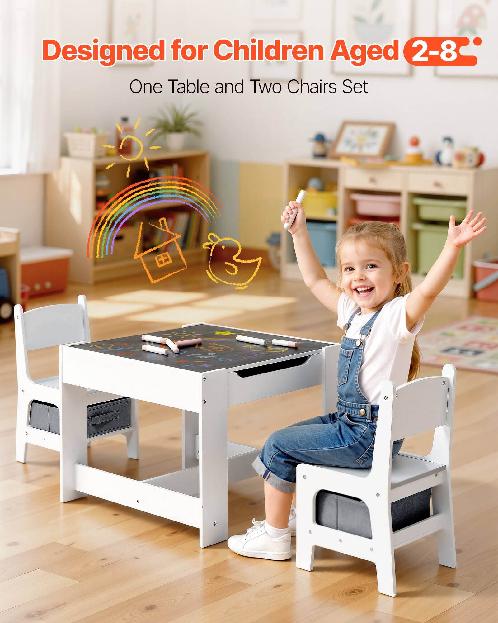 Designed for Children Aged 2-8  
One Table and Two Chairs Set