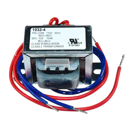 1032-4
PRI: COM 110V 60Hz RED.-RED.
SEC: 12V 10VA BLU.-BLU.
CLASS B INSULATION
CLASS 2 TRANSFORMER
C US E181503