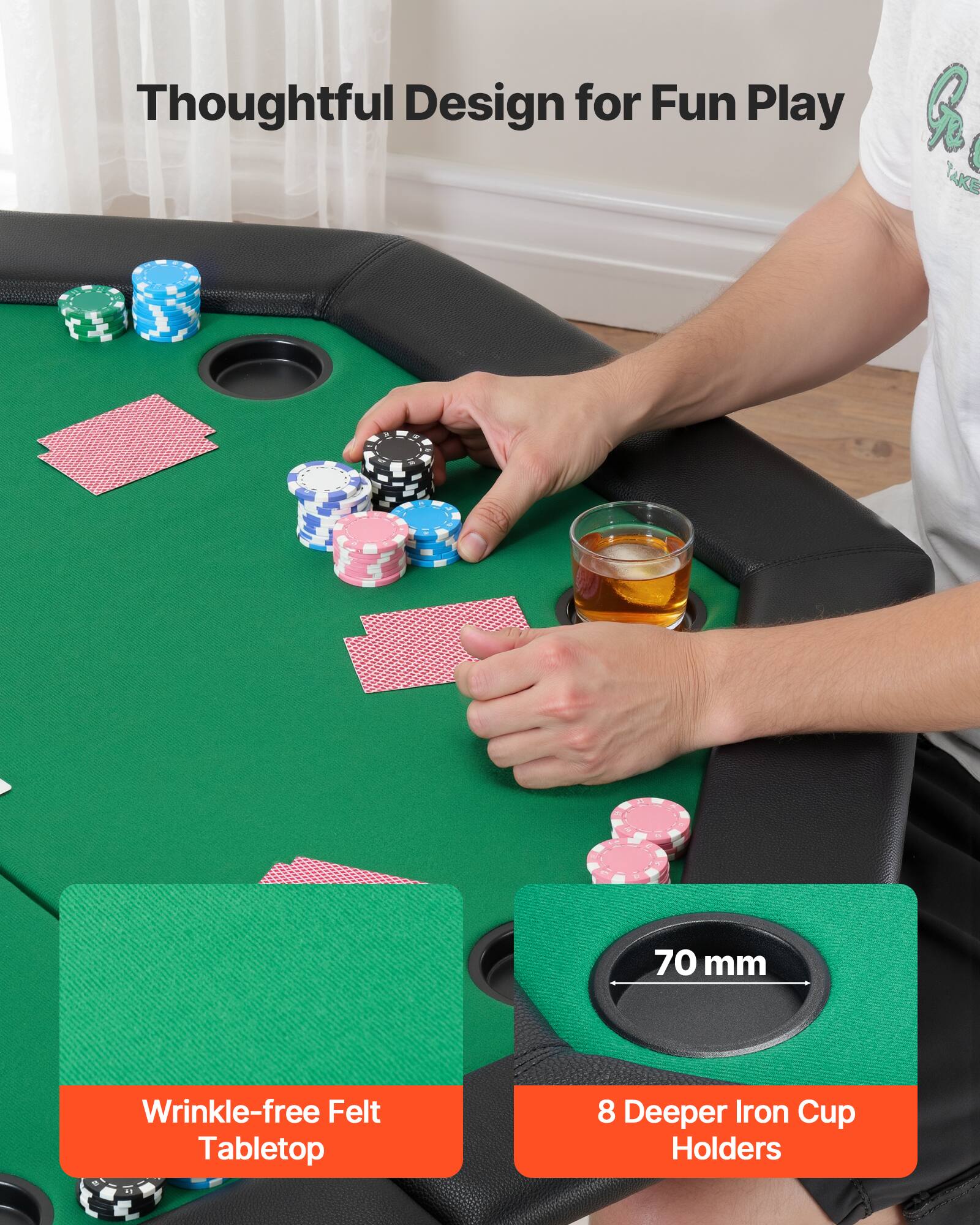 Thoughtful Design for Fun Play

Wrinkle-free Felt Tabletop

70 mm

8 Deeper Iron Cup Holders