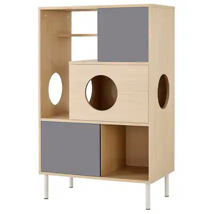 Front. Ecooso - 2 IN 1 Modern Cat Tree Bookshelf,Storage, Wood Bookcase,Litter Box Enclosure, Cat Climbing Shelves - Natural.