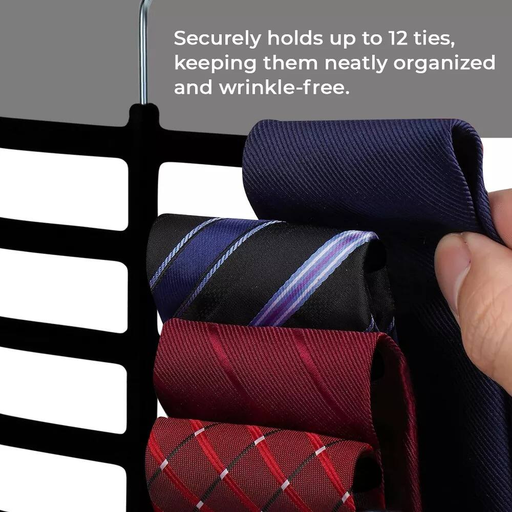Securely holds up to 12 ties, keeping them neatly organized and wrinkle-free.