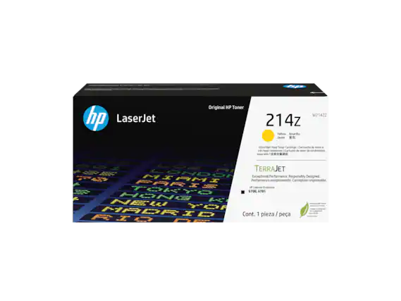 Original HP Toner
LaserJet
214z
W2142Z
Yellow Amarillo Jaune 色
Ultra High Yield Toner Cartridge / Cartouche de toner à ultra haute capacité / Cartucho de toner de rendimiento superior
TERRAJET
Exceptional Performance. Responsibly Designed.
Performance exceptionnelle. Conception responsable.
HP LaserJet Enterprise 6700, 6701
Cont. 1 pieza / 1 pièce
Designed with health in mind.
Conçu avec la santé à l'esprit.
Diseñado con la salud en mente.