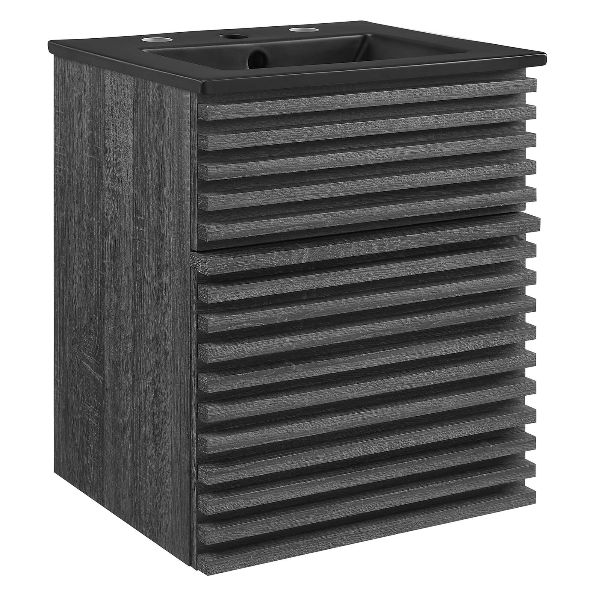 Angle. Modway - Render Wall-Mount Bathroom Vanity with Black Basin Included - Charcoal Black.