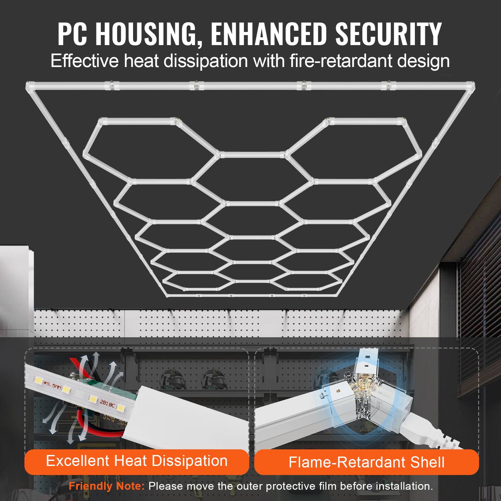 PC HOUSING, ENHANCED SECURITY  
Effective heat dissipation with fire-retardant design  

Excellent Heat Dissipation  
Flame-Retardant Shell  

Friendly Note: Please move the outer protective film before installation.