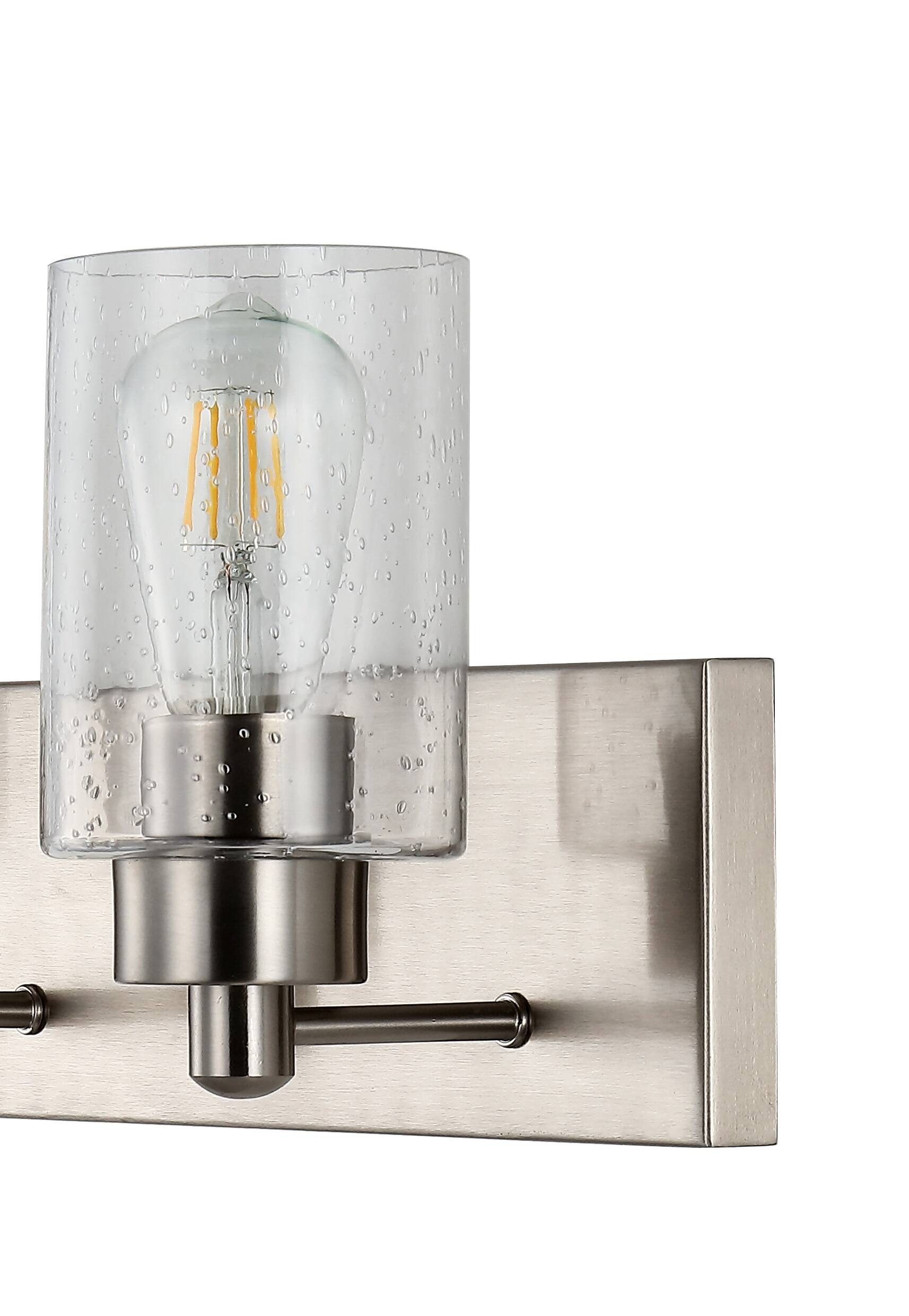 Alt View 4. Jonathan Y - Irving 22" 3-Light Seeded Glass/Iron Modern Contemporary LED Vanity Light, Nickel - Nickel.