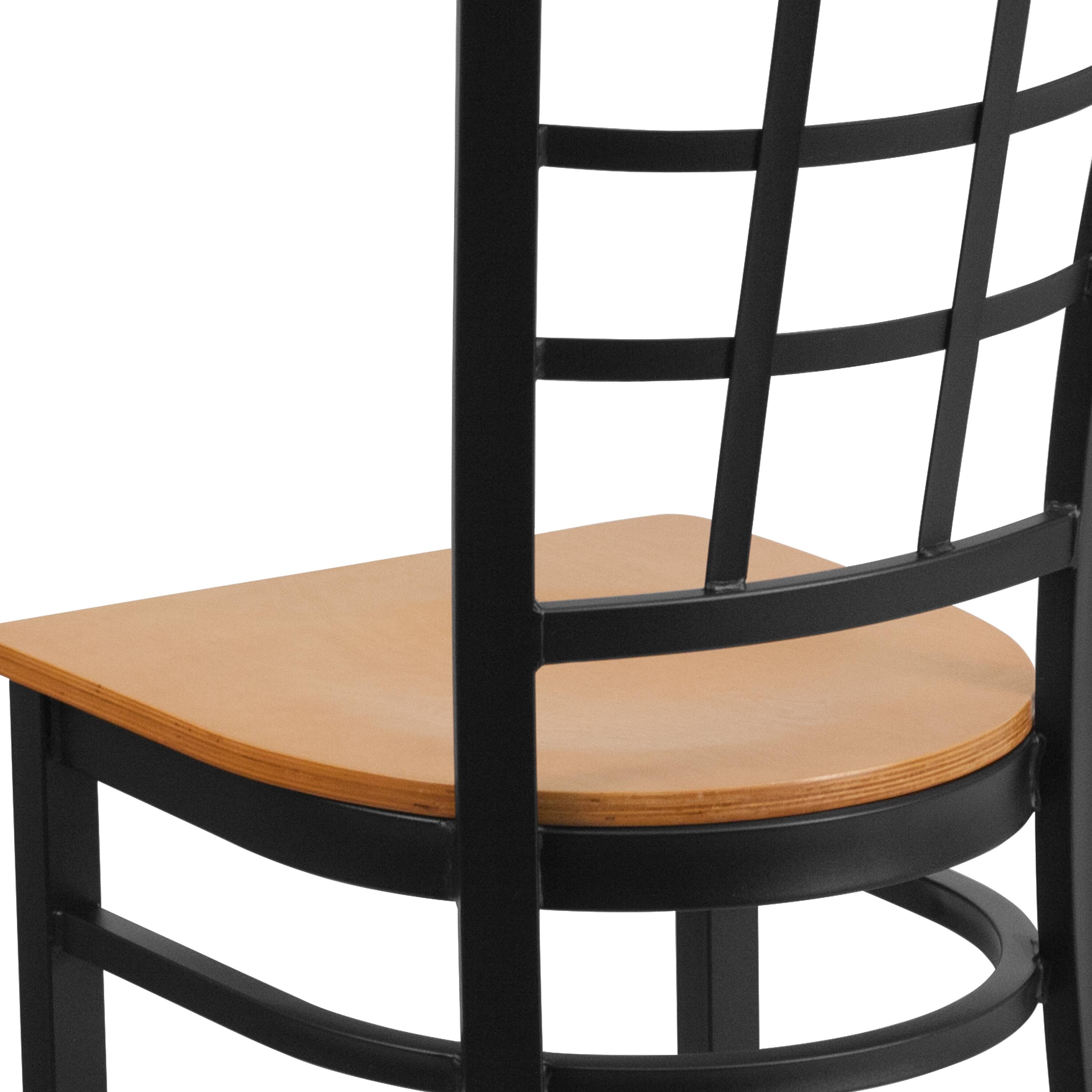 Alt View 9. Emma + Oliver - Window Back Metal Restaurant Dining Chair - Natural Wood Seat/Black Metal Frame.