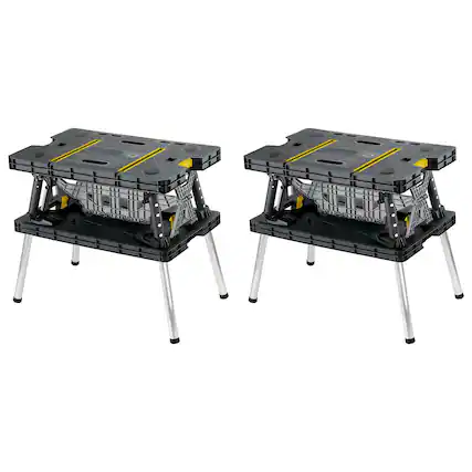Front. Keter - Keter Folding Portable Workbench Sawhorse w/12 In Clamps, Black/Yellow (2 Pack) - Black and yellow.