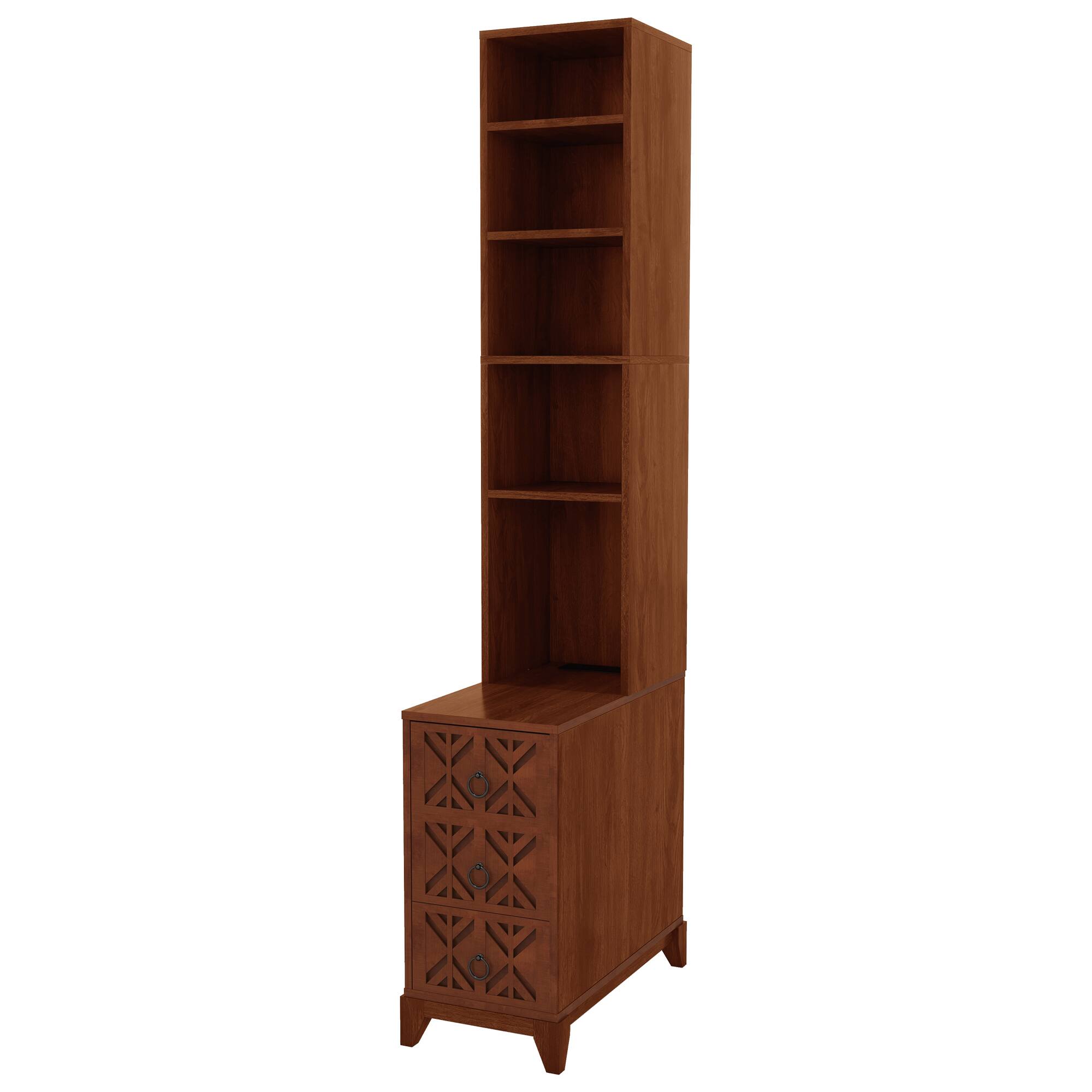 Alt View 4. Spaco - Spaco Modern Corner Nightstand with 3 Drawers, 4 Open Shelves, Walnut Finish, Tall Side Table for Bedroom - Natural.