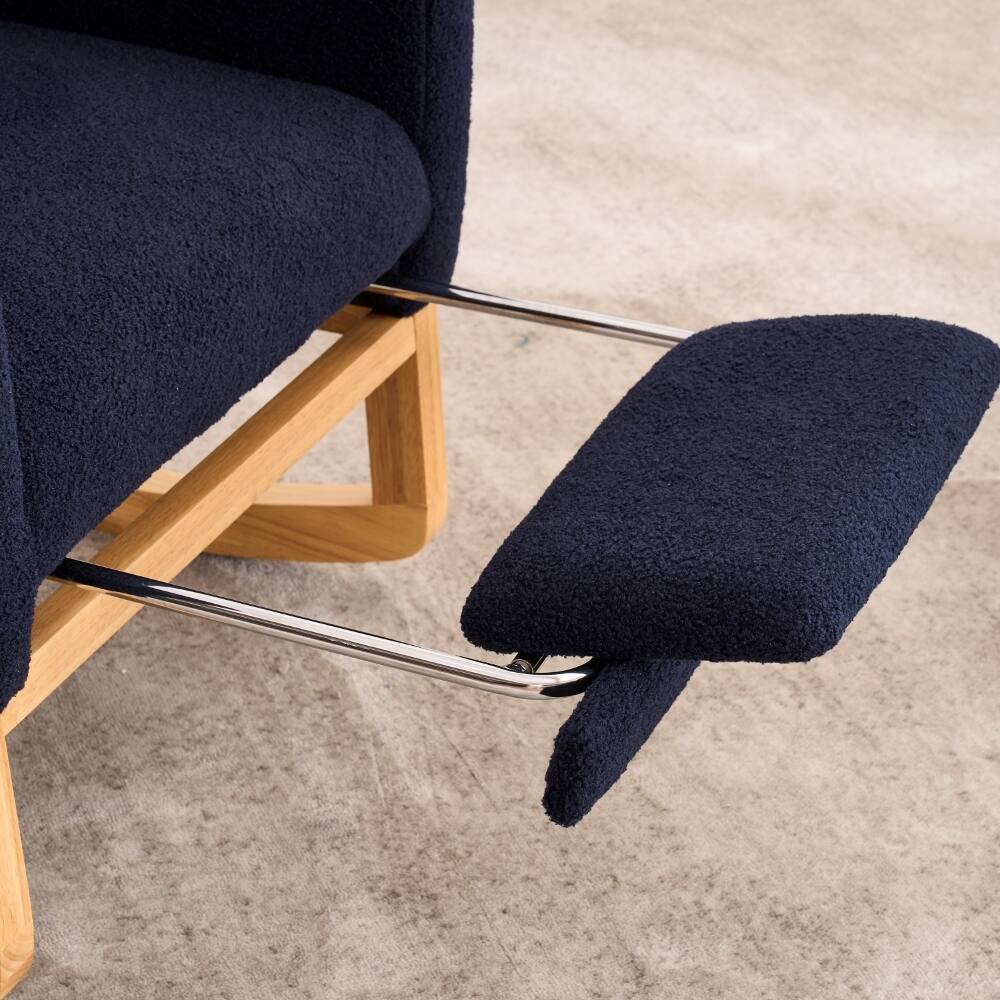 Alt View 2. Loheer - Loheer Deep Navy Blue High-Back Rocking Chair with Footrest Storage Pocket Rubber Wood Base Nursery Rocker - Navy Blue.