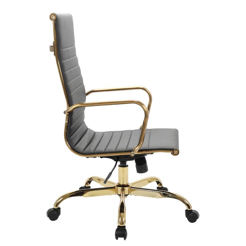 Alt View 2. LeisureMod - Harris Ergonomic High-Back Office Chair Leather Upholstery, Adjustable Swivel, Tilt, and Gold Stainless Steel Frame - Black.