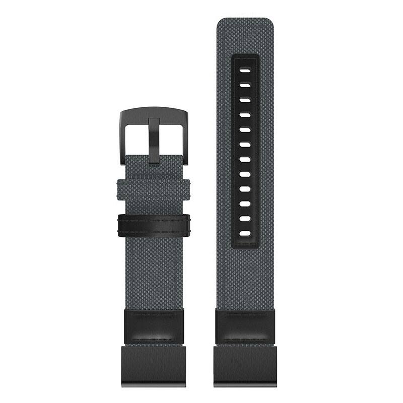 Left. StrapsCo - Rugged Canvas Band QuickFit 26 Watch Strap For Garmin D2 Mach 2 – 51mm (Extra Long) - Grey.