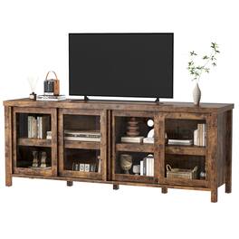 GAOMON - 62" TV Stand for 65" TV, Sliding Glass Doors, Mid-Century Modern Entertainment Center with Storage - Brown