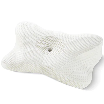 Front. AENKYO - Cervical Neck Pillow for for Neck Support Pillow Memory Foam Bed Pillows - White.