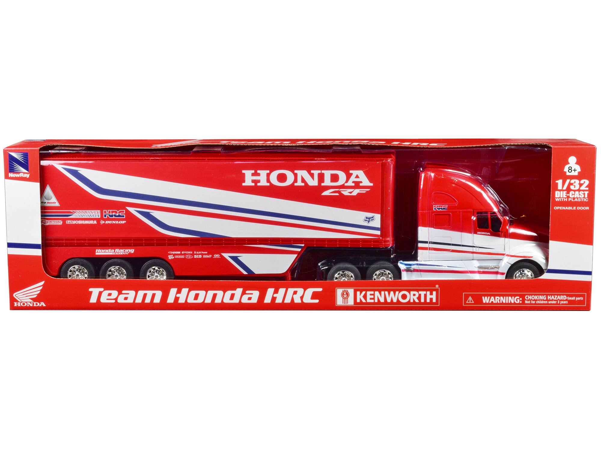 HONDA CRR  
Team Honda HRC  
KENWORTH  
1/32 DIE-CAST WITH PLASTIC OPENABLE DOOR  
WARNING: CHOKING HAZARD - Small parts. Not for children under 3 years