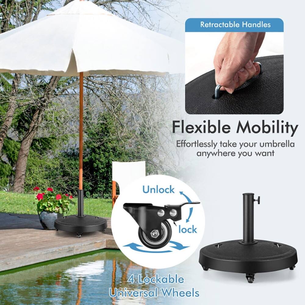 Retractable Handles  
Flexible Mobility  
Effortlessly take your umbrella anywhere you want  

Unlock  
Lock  

4 Lockable Universal Wheels