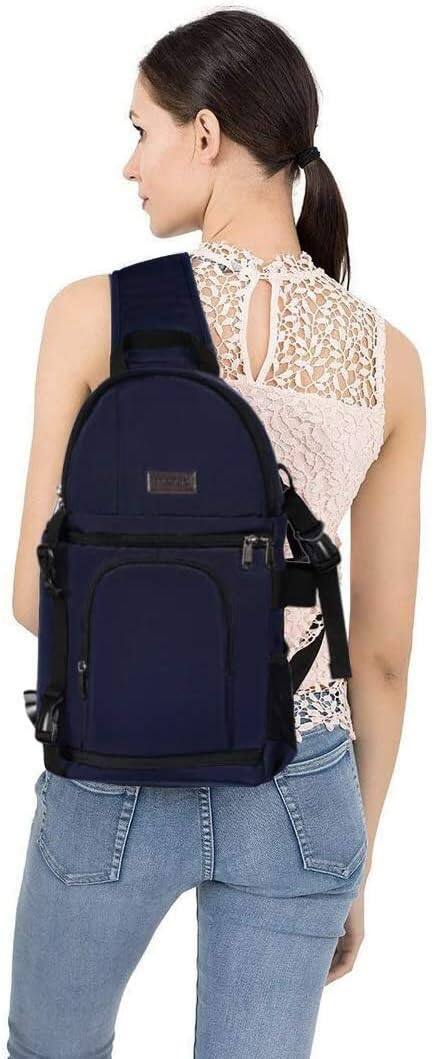 Alt View 2. mosiso - Camera Sling Bag Shockproof Photography Camera Backpack with Tripod Holder & Removable Modular Inserts - Navy Blue.