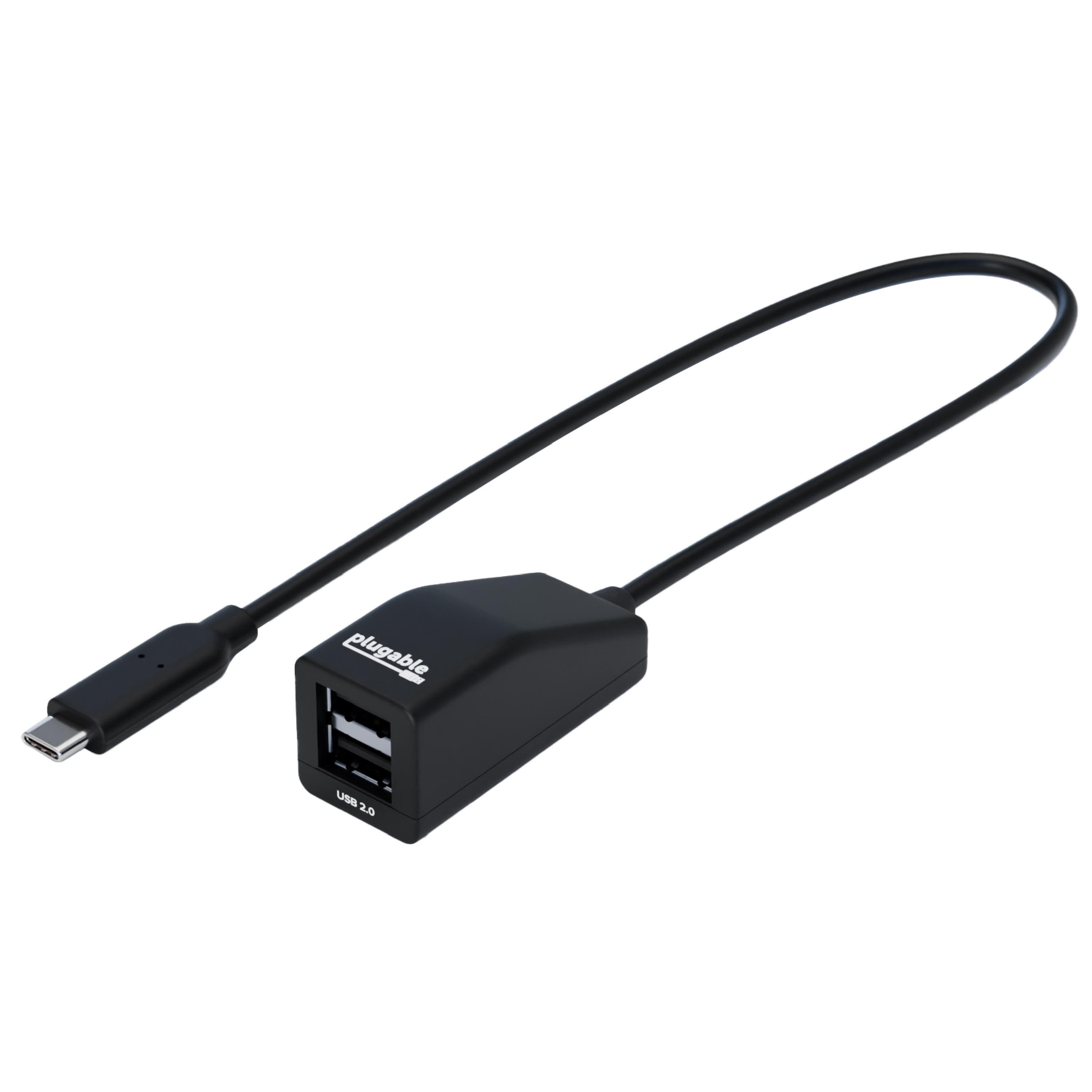 Plugable - USB-C to Dual USB-A 2.0 Splitter, 2-Port Hub for USB-C Laptops: Keyboard, Mouse, Flash Drive, 480Mbps Data-Only - Black