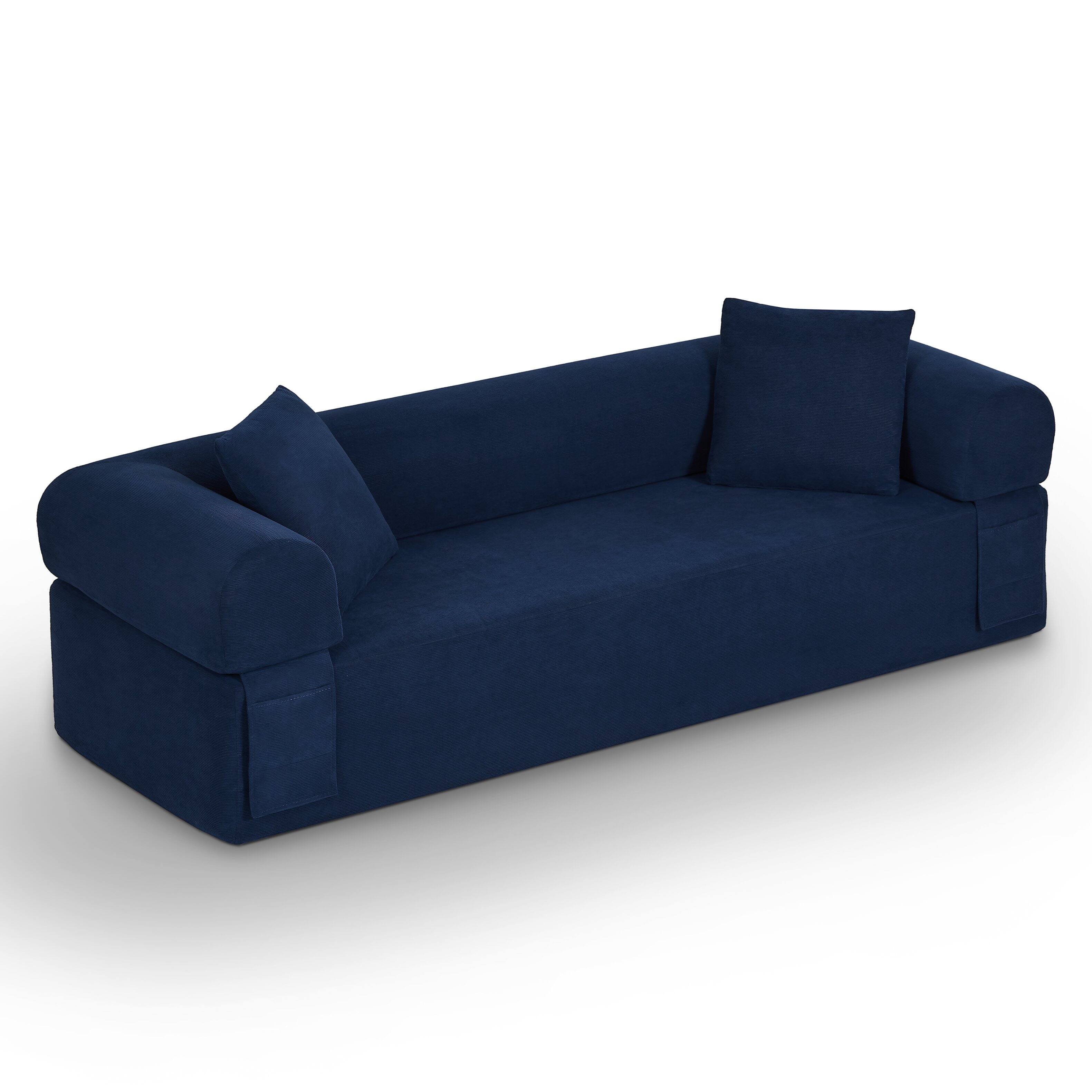 Angle. Loheer - Loheer 3 Seater Sofa Boneless Couch No Assembly Modern Apartment Furniture 83 Inch - Blue.