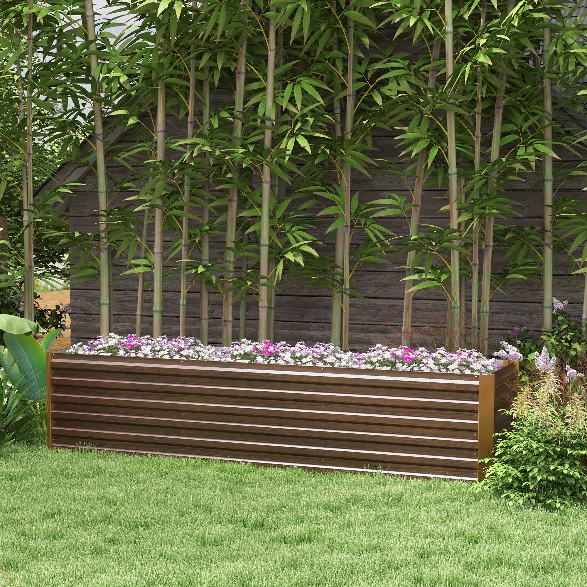 Alt View 1. Outsunny - Galvanized Raised Garden Bed Kit with Safety Edging for Flowers, Herbs and Vegetables - Brown.