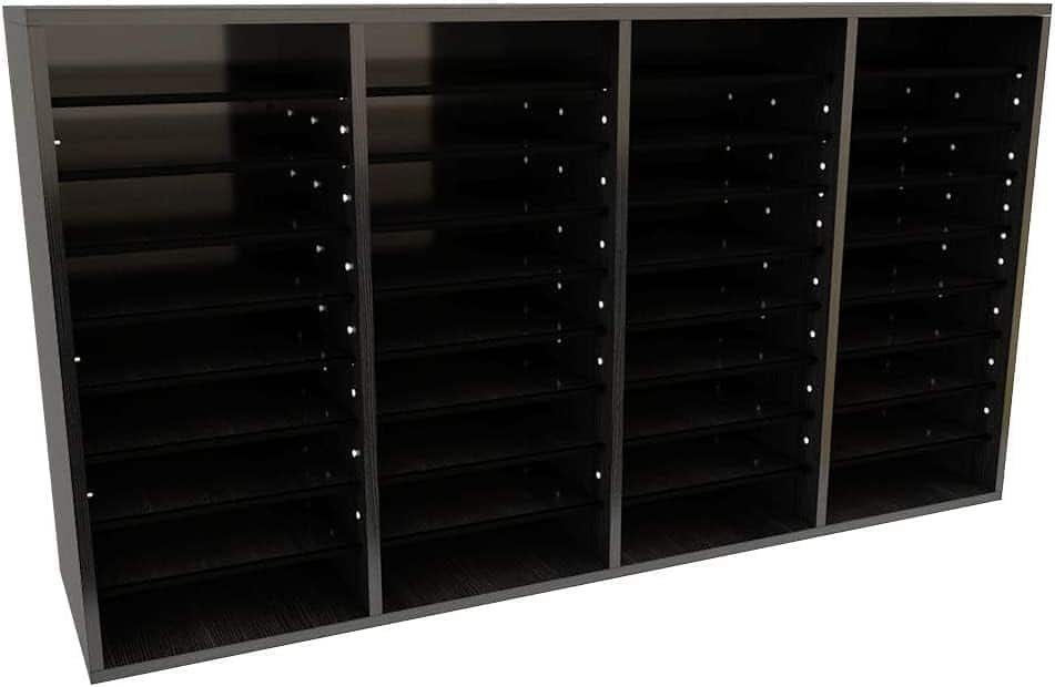 AdirOffice - Wood Adjustable 36 Compartment Literature File Organizer, 11.8”D x 39.3”W x 23.9”H - Black