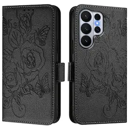 Dteck - Embossed Texture Case for Samsung Galaxy S26 Ultra,PU Leather Card Holder Wallet Case,Magnetic Closure Flip Cover+Strap - Black