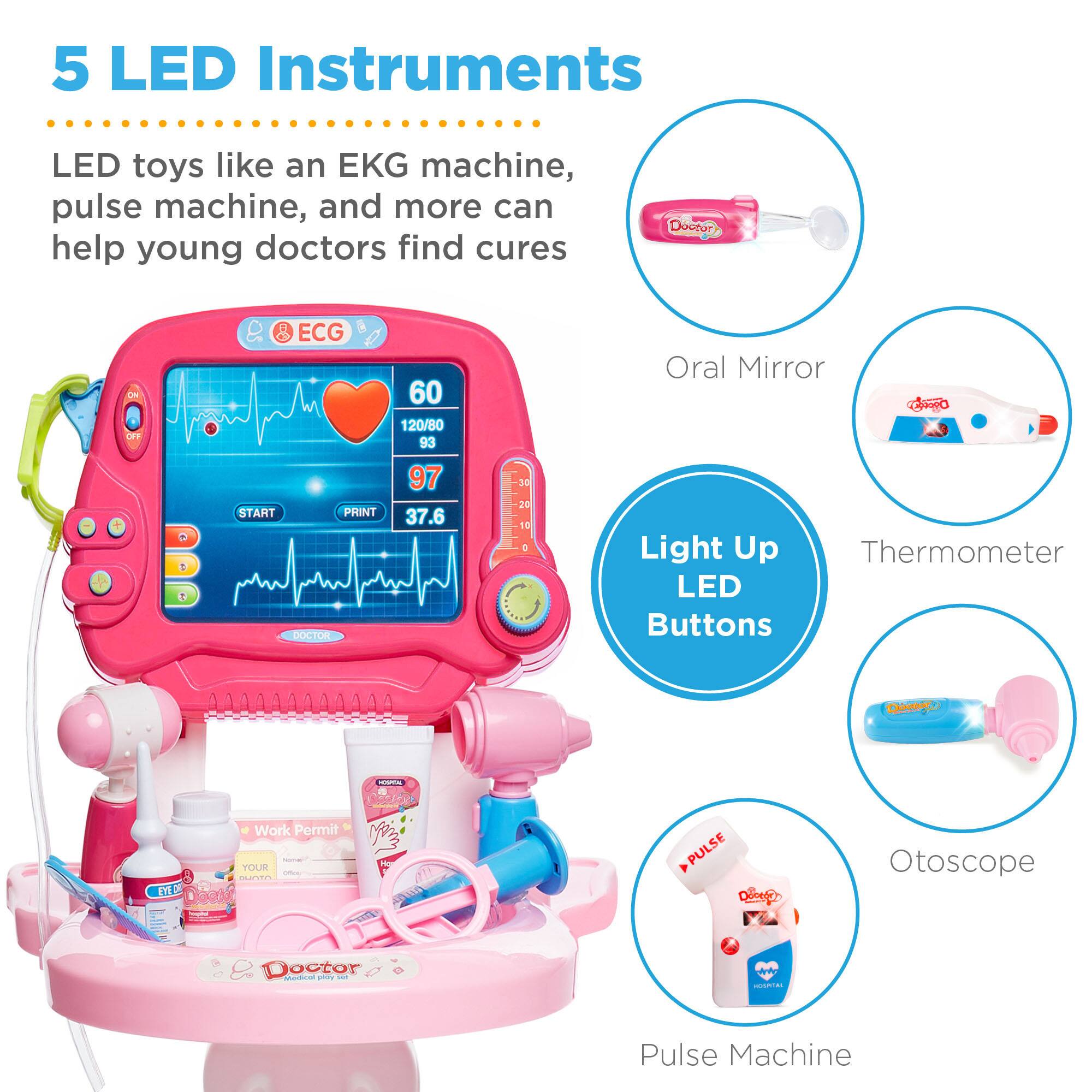 5 LED Instruments

LED toys like an EKG machine, pulse machine, and more can help young doctors find cures.

- ECG
- Oral Mirror
- Light Up Thermometer
- LED Buttons
- Otoscope
- Pulse Machine